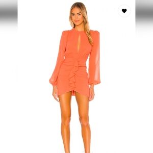 NBD Coral Long-Sleeve Ruffle Mini Dress